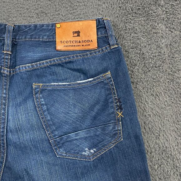 Scotch & Soda Jeans Mens 34x32 Blue Ralston Slim Fit Dark Wash Button Fly - Picture 11 of 16